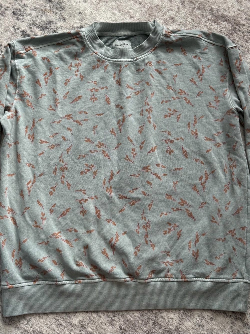 Goodfellow & Co Sage Green Crewneck Sweater with Brown Botanical Motif
